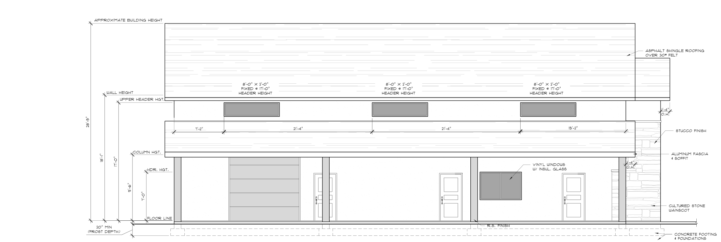 Architectural front elevation of 2,700 square foot RV garage and workshop